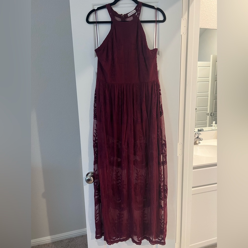 Dainty Hooligan Maroon Halter Floral Maxi/Romper Size L